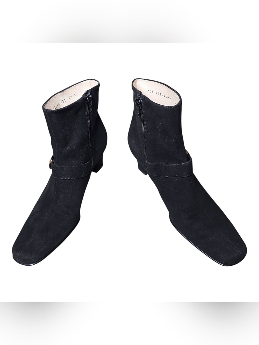 Salvatore Ferragamo Black Suede Mid-Heel Ankle Boots